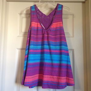 Multicolored striped top with crochet back detail